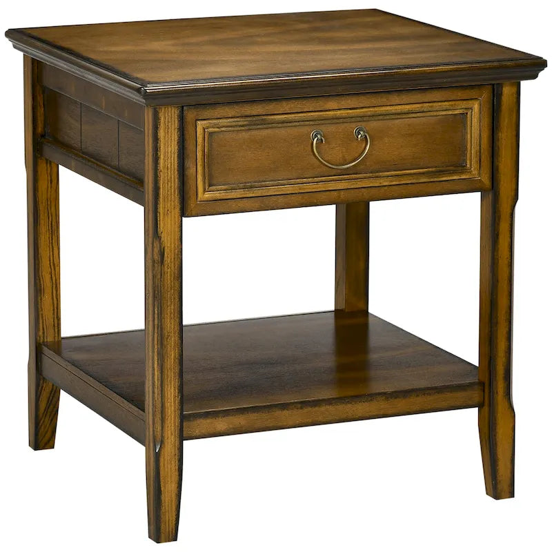 Table d'appoint vintage avec tiroir et étagère ouverte