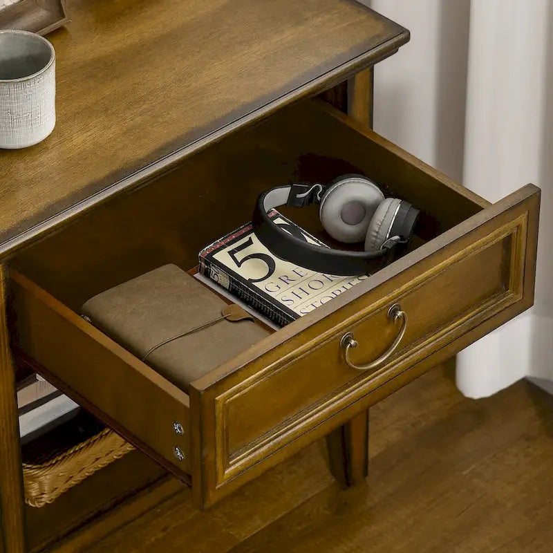 Table d'appoint vintage avec tiroir et étagère ouverte