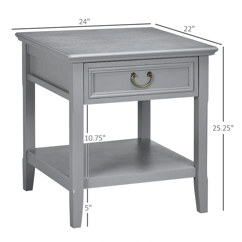 Table d'appoint vintage avec tiroir et étagère ouverte