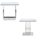 Table d'appoint carrée de 61 cm en verre argenté avec base en acier inoxydable