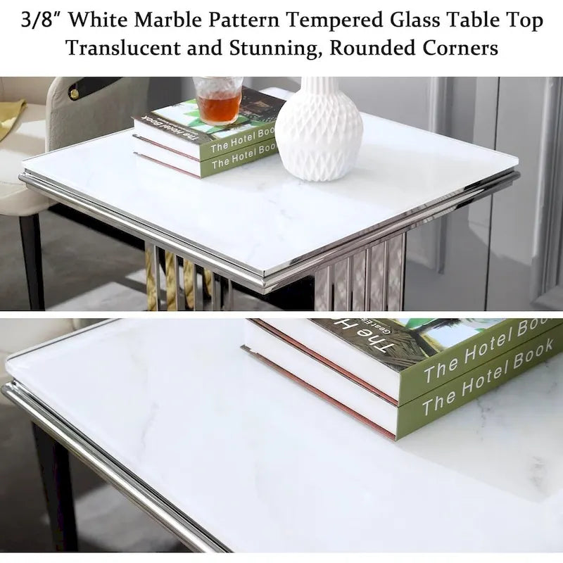 Table d'appoint carrée de 61 cm en verre argenté avec base en acier inoxydable