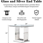 Table d'appoint carrée de 61 cm en verre argenté avec base en acier inoxydable
