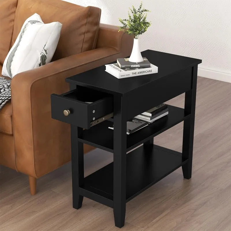 Table d'appoint étroite avec tiroir et double étagère – 60 cm (l) x 61 cm (H)