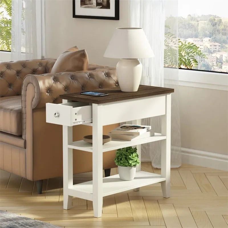 Table d'appoint étroite avec tiroir et double étagère – 60 cm (l) x 61 cm (H)