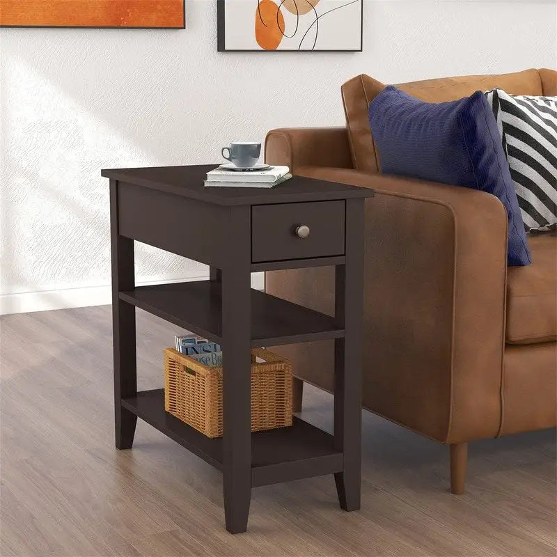 Table d'appoint étroite avec tiroir et double étagère – 60 cm (l) x 61 cm (H)