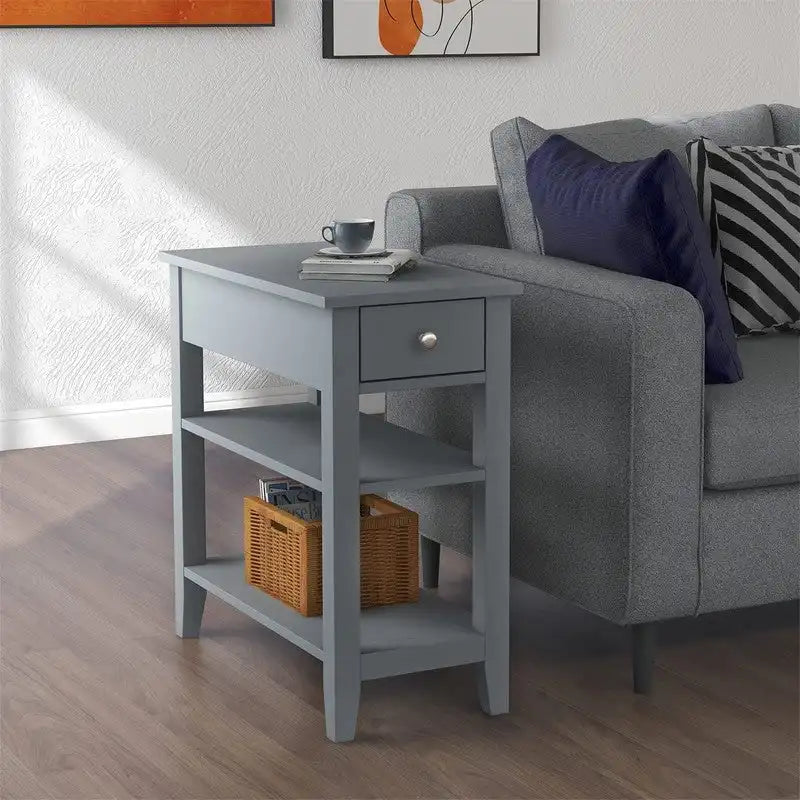 Table d'appoint étroite avec tiroir et double étagère – 60 cm (l) x 61 cm (H)