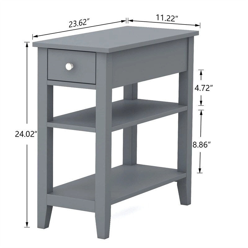 Table d'appoint étroite avec tiroir et double étagère – 60 cm (l) x 61 cm (H)