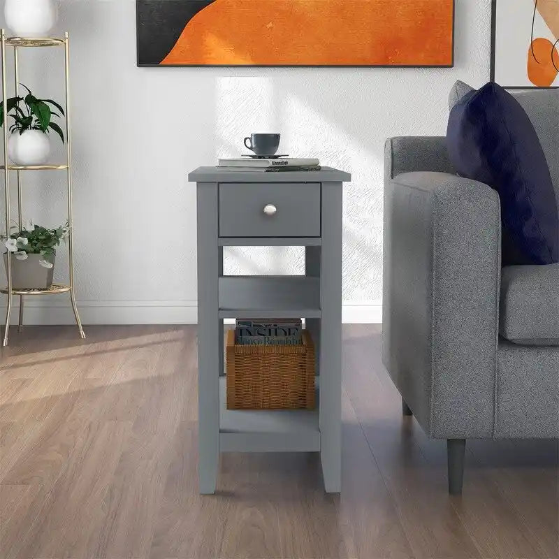 Table d'appoint étroite avec tiroir et double étagère – 60 cm (l) x 61 cm (H)