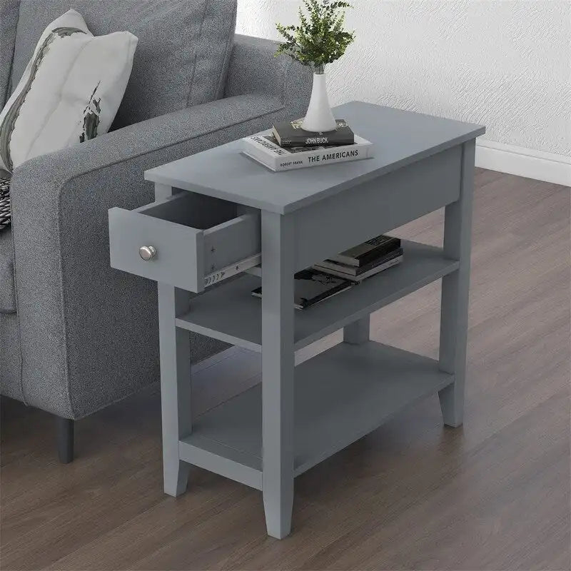 Table d'appoint étroite avec tiroir et double étagère – 60 cm (l) x 61 cm (H)