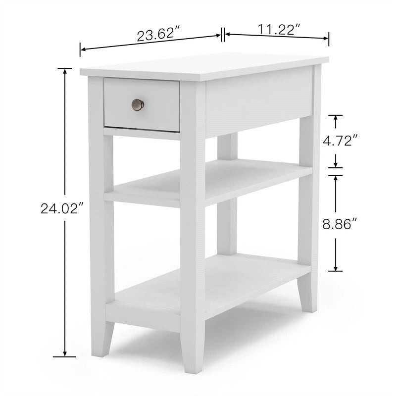 Table d'appoint étroite avec tiroir et double étagère – 60 cm (l) x 61 cm (H)