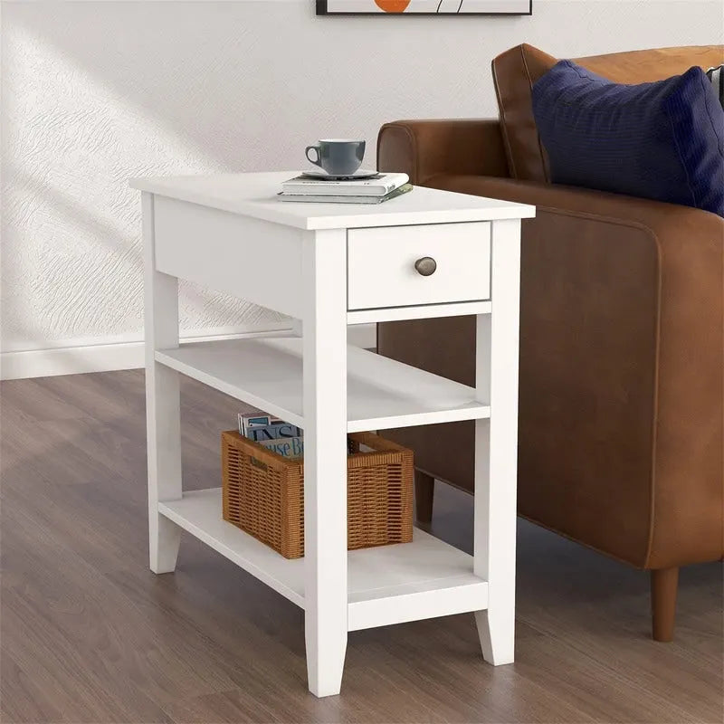 Table d'appoint étroite avec tiroir et double étagère – 60 cm (l) x 61 cm (H)
