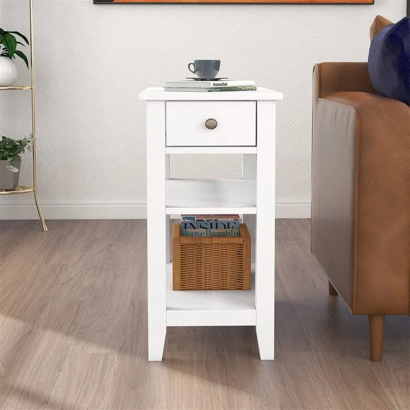 Table d'appoint étroite avec tiroir et double étagère – 60 cm (l) x 61 cm (H)