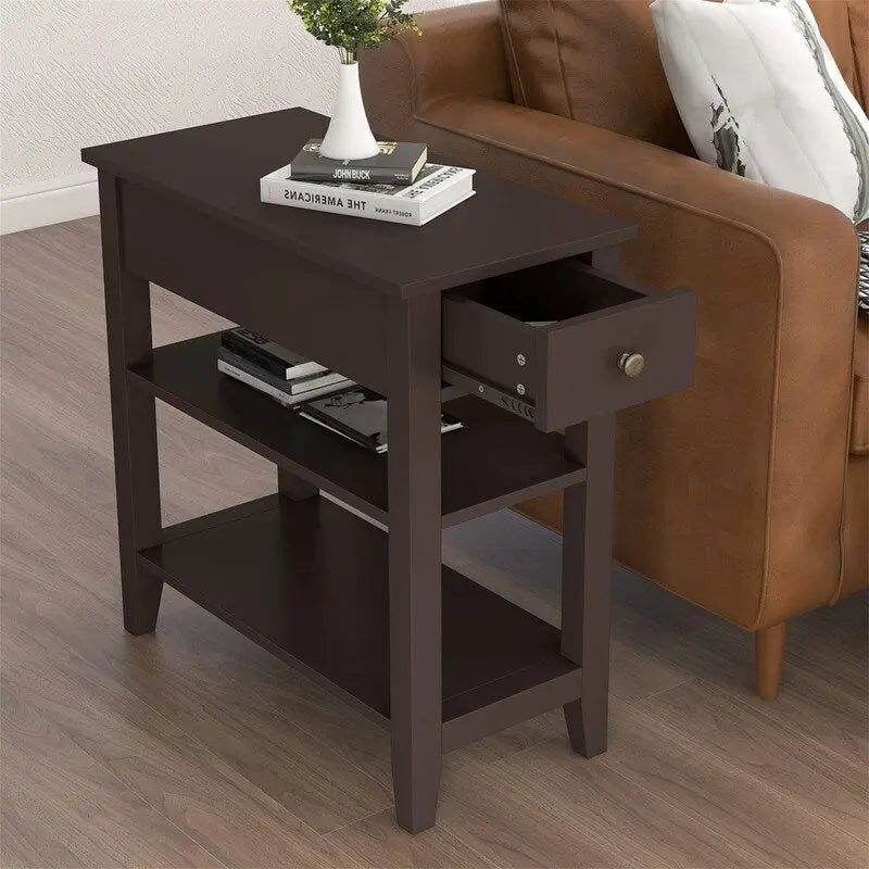 Table d'appoint étroite avec tiroir et double étagère – 60 cm (l) x 61 cm (H)