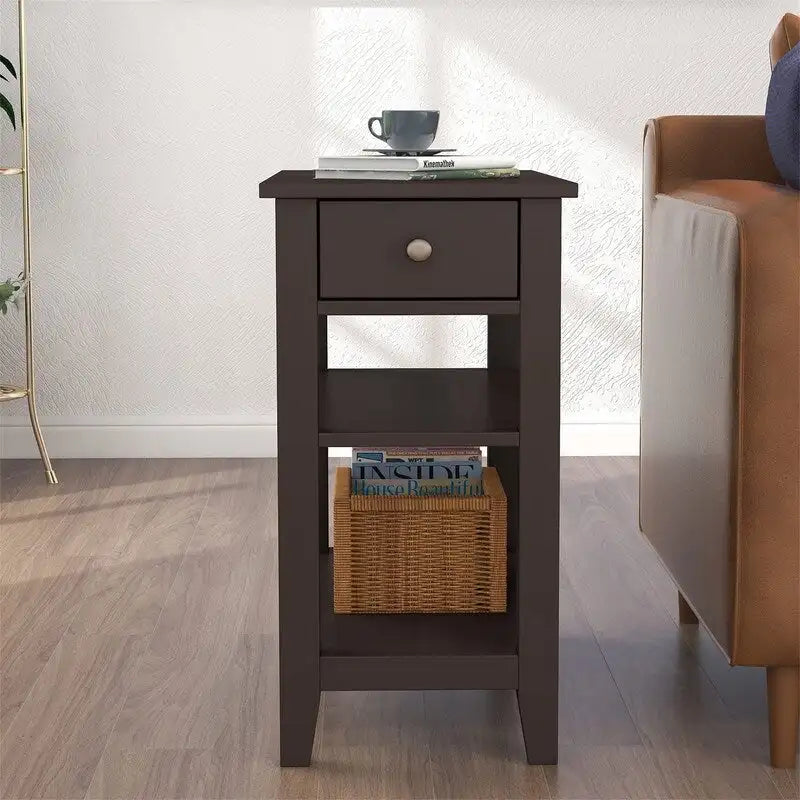 Table d'appoint étroite avec tiroir et double étagère – 60 cm (l) x 61 cm (H)
