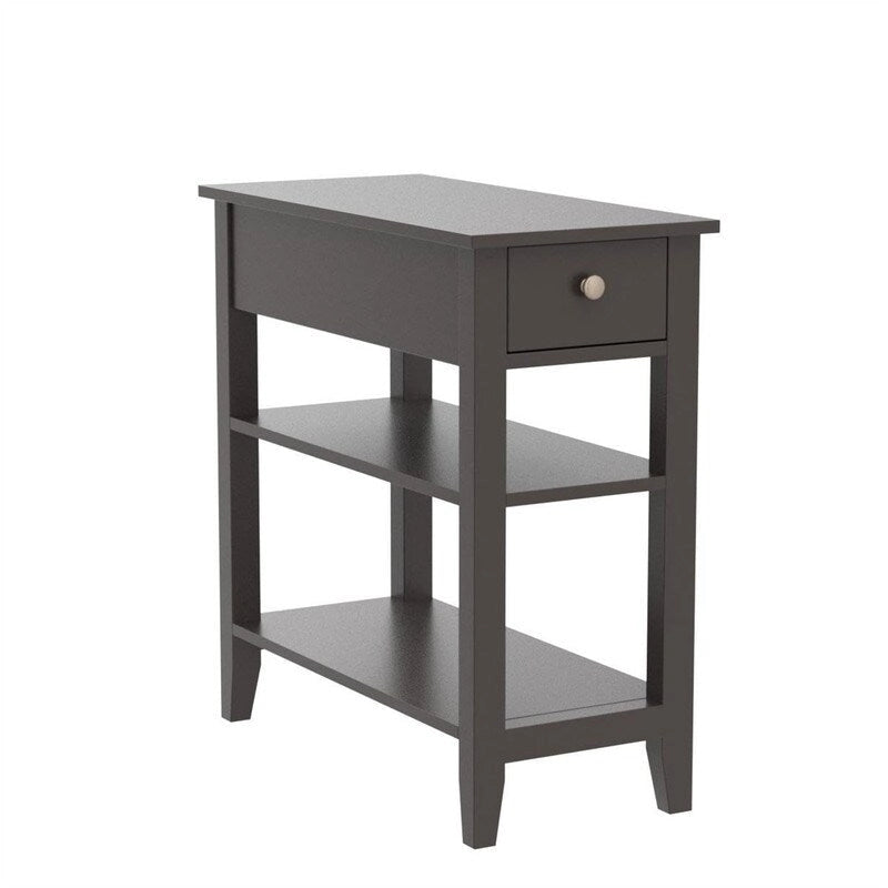Table d'appoint étroite avec tiroir et double étagère – 60 cm (l) x 61 cm (H)