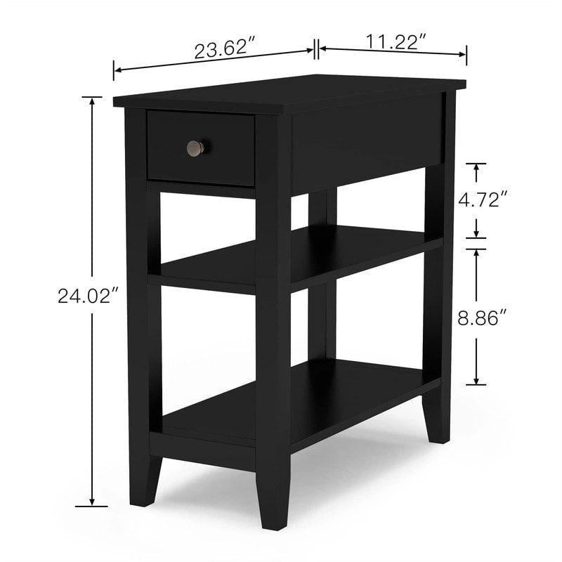 Table d'appoint étroite avec tiroir et double étagère – 60 cm (l) x 61 cm (H)
