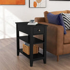 Table d'appoint étroite avec tiroir et double étagère – 60 cm (l) x 61 cm (H)