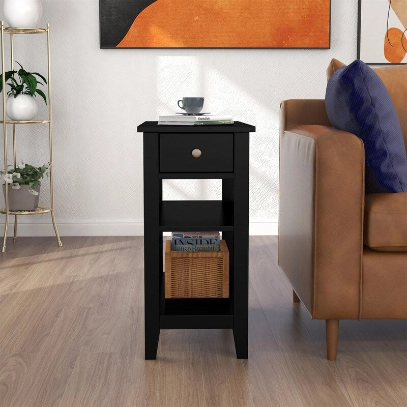 Table d'appoint étroite avec tiroir et double étagère – 60 cm (l) x 61 cm (H)