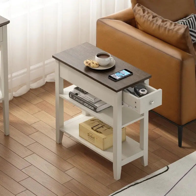 Table d'appoint étroite avec tiroir et double étagère – 60 cm (l) x 61 cm (H)