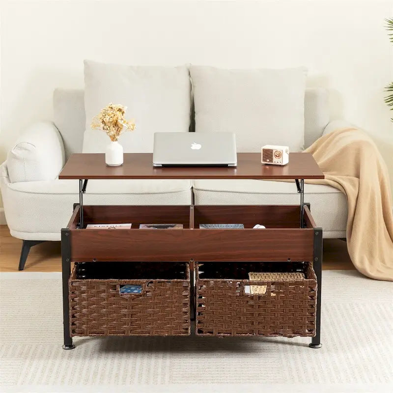 Table basse relevable en métal avec rangement intégré – 99,9 cm (L) x 50 cm (P)