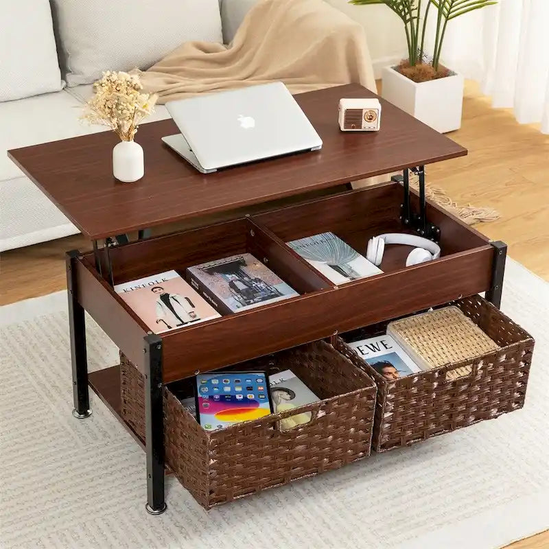 Table basse relevable en métal avec rangement intégré – 99,9 cm (L) x 50 cm (P)