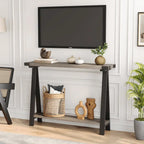 Console rustique à 2 niveaux avec pieds en V et étagère de rangement