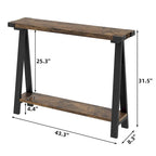 Console rustique à 2 niveaux avec pieds en V et étagère de rangement
