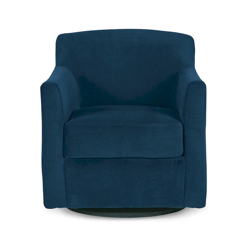Fauteuil pivotant à 360° en velours bleu avec piètement en bois noir