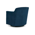 Fauteuil pivotant à 360° en velours bleu avec piètement en bois noir
