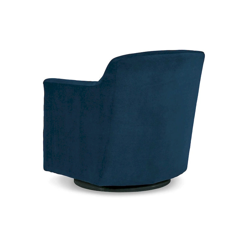 Fauteuil pivotant à 360° en velours bleu avec piètement en bois noir