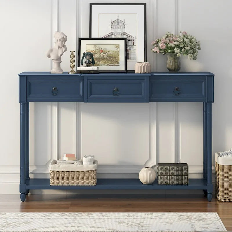 Console rustique chic avec 3 tiroirs et étagère inférieure