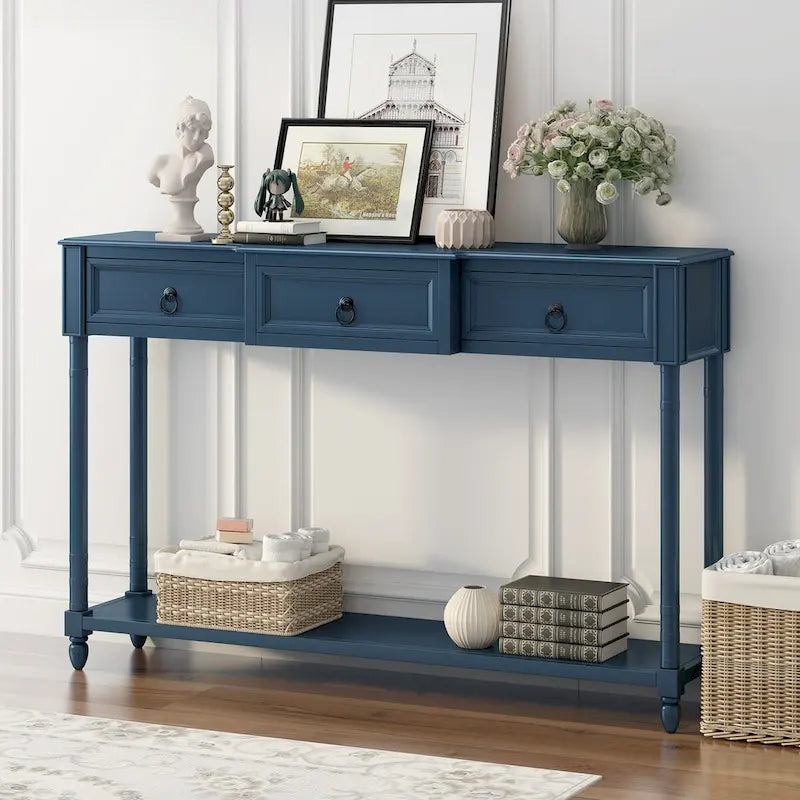 Console rustique chic avec 3 tiroirs et étagère inférieure