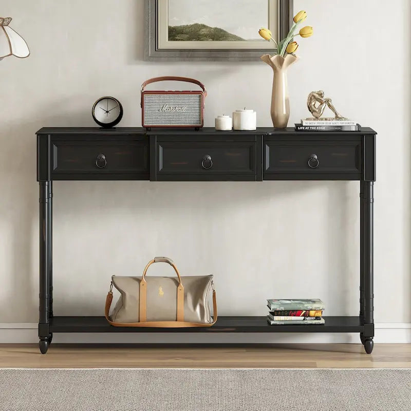 Console rustique chic avec 3 tiroirs et étagère inférieure