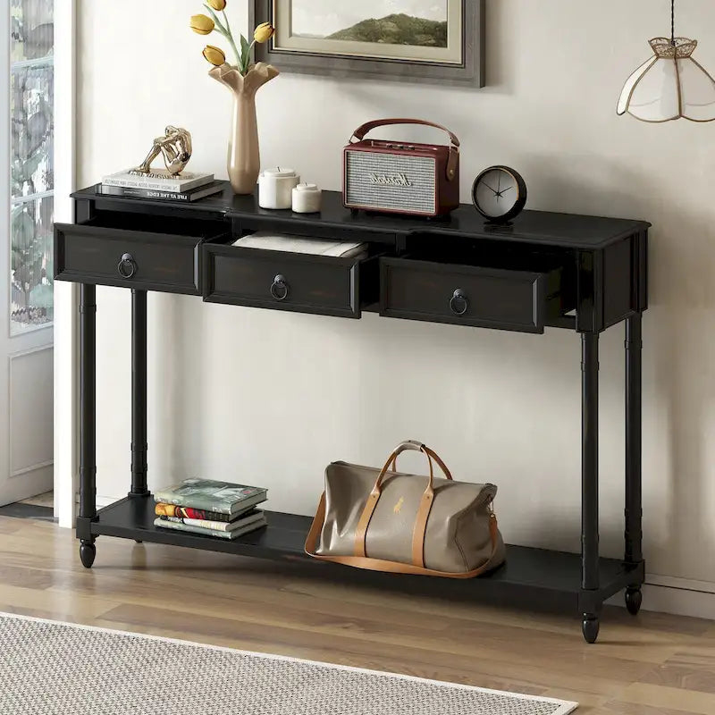 Console rustique chic avec 3 tiroirs et étagère inférieure