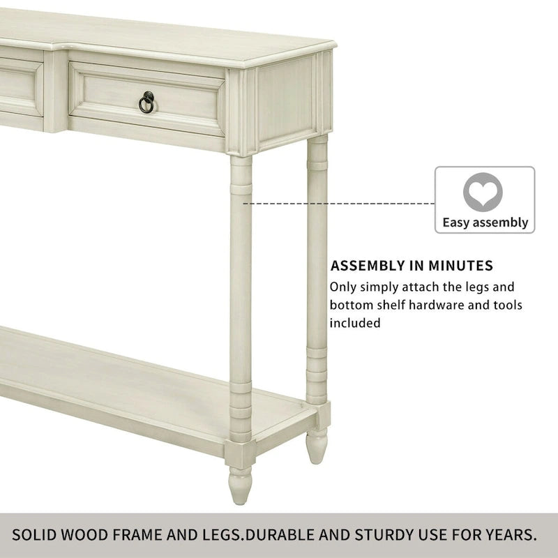 Console rustique chic avec 3 tiroirs et étagère inférieure