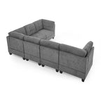 Canapé d'angle modulable 6 places en chenille grise de 116 po