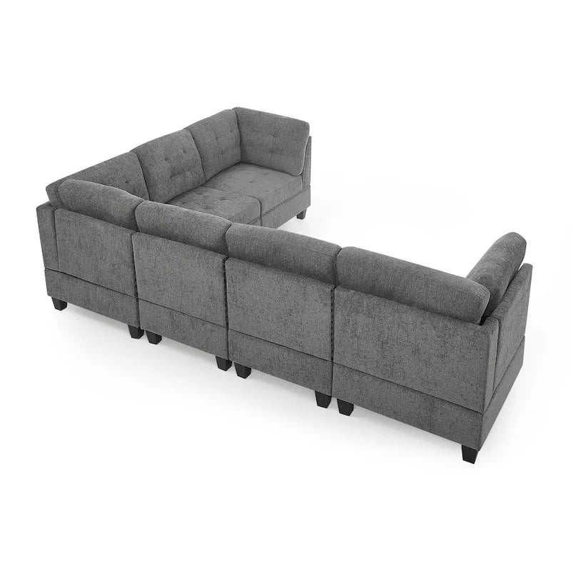 Canapé d'angle modulable 6 places en chenille grise de 116 po