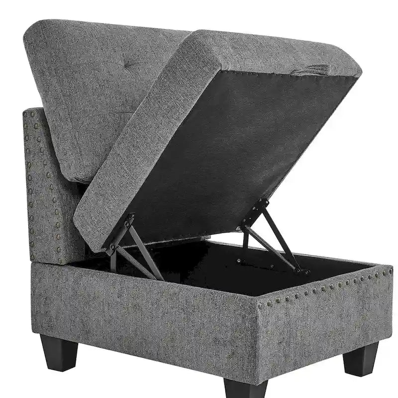 Canapé d'angle modulable 6 places en chenille grise de 116 po