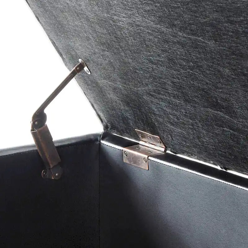 Banc de rangement capitonné en lin gris foncé avec pieds fuselés en bois