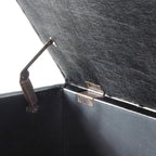 Banc de rangement capitonné en lin gris foncé avec pieds fuselés en bois