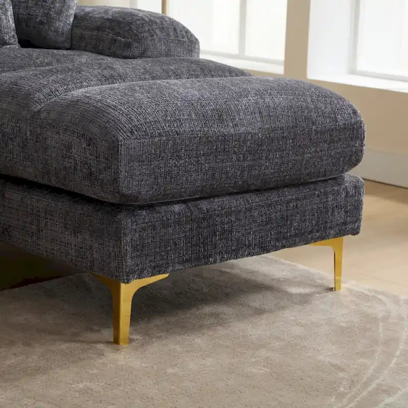 Canapé sectionnel d'angle en chenille 7 places beige/gris/bleu/jaune/orange/rose/noir