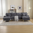 Canapé sectionnel d'angle en chenille 7 places beige/gris/bleu/jaune/orange/rose/noir