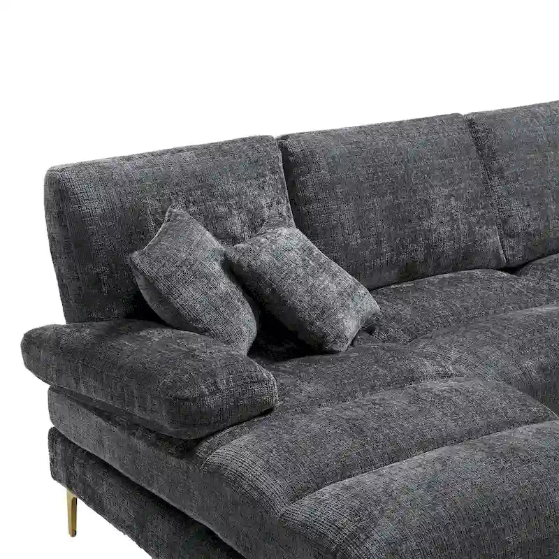 Canapé sectionnel d'angle en chenille 7 places beige/gris/bleu/jaune/orange/rose/noir