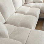 Canapé sectionnel d'angle en chenille 7 places beige/gris/bleu/jaune/orange/rose/noir