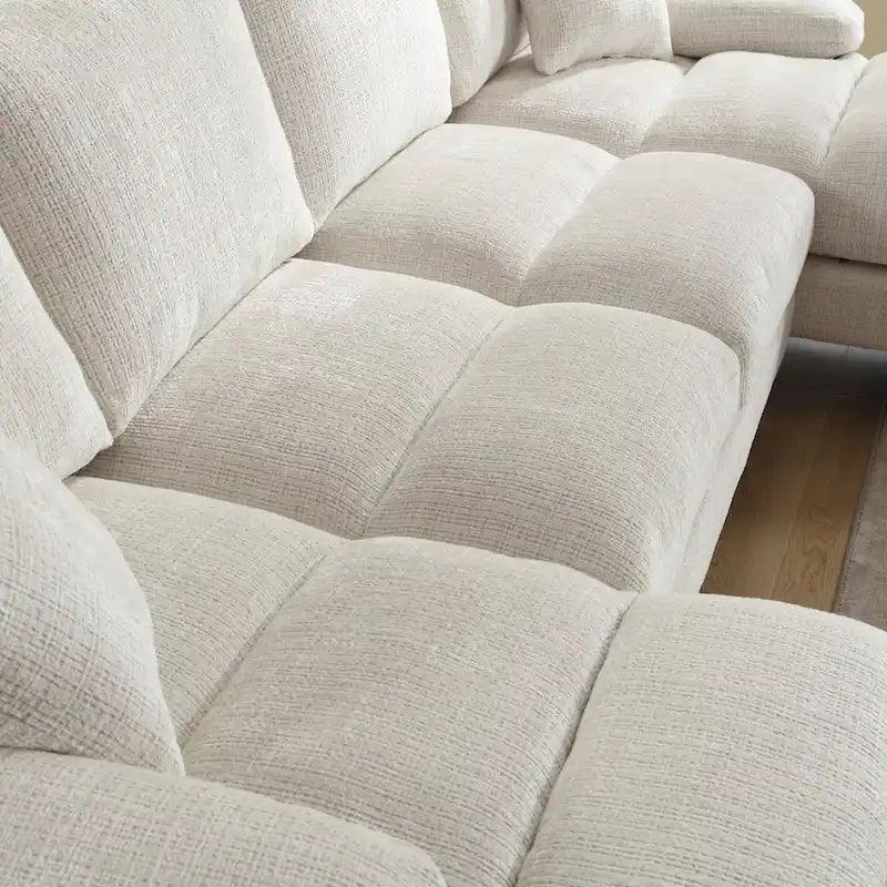 Canapé sectionnel d'angle en chenille 7 places beige/gris/bleu/jaune/orange/rose/noir