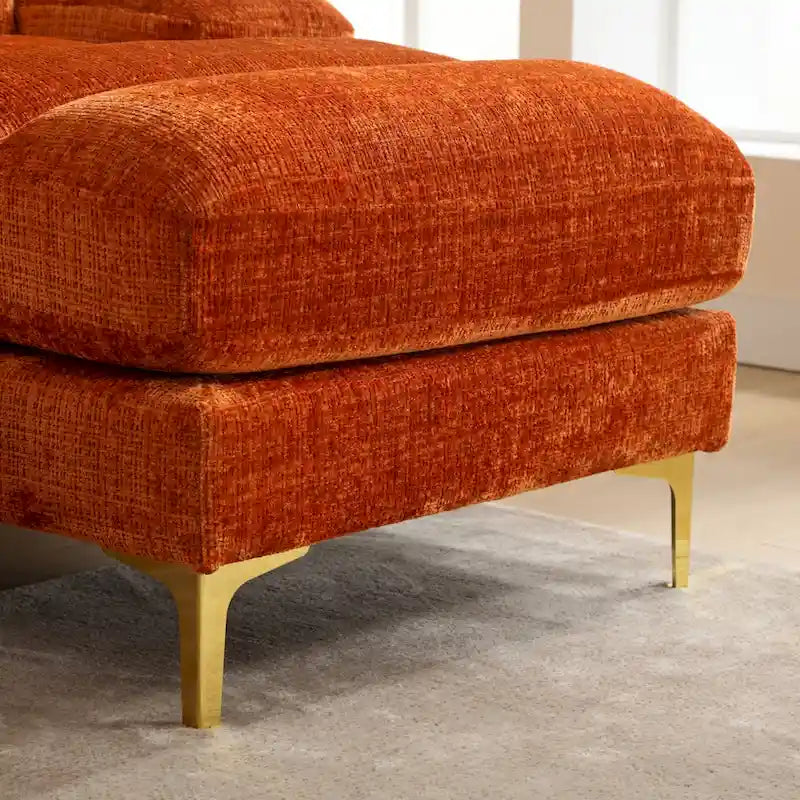 Canapé sectionnel d'angle en chenille 7 places beige/gris/bleu/jaune/orange/rose/noir