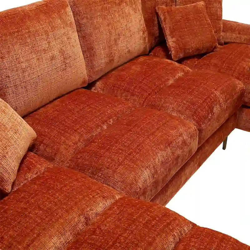 Canapé sectionnel d'angle en chenille 7 places beige/gris/bleu/jaune/orange/rose/noir