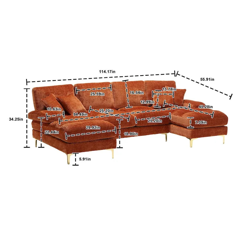 Canapé sectionnel d'angle en chenille 7 places beige/gris/bleu/jaune/orange/rose/noir