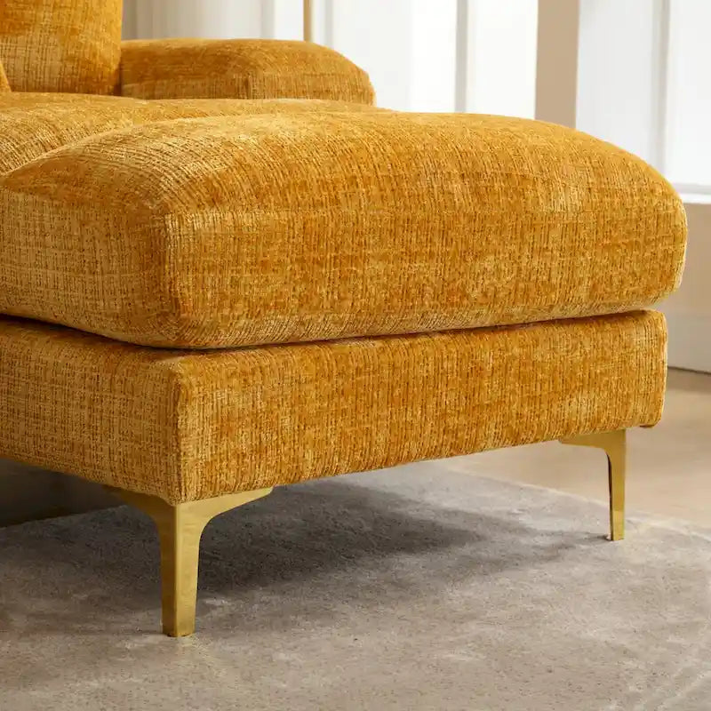 Canapé sectionnel d'angle en chenille 7 places beige/gris/bleu/jaune/orange/rose/noir