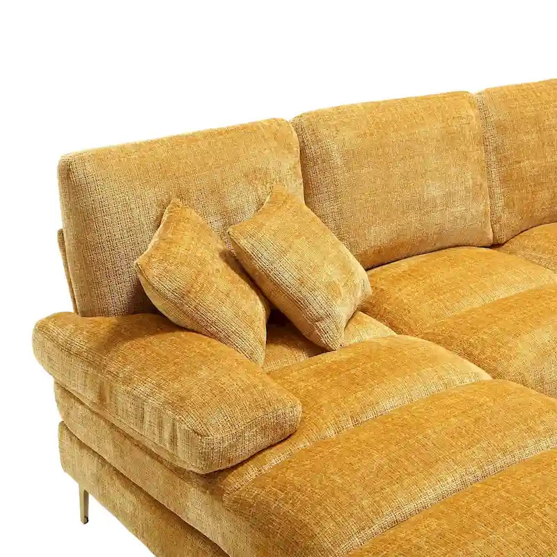 Canapé sectionnel d'angle en chenille 7 places beige/gris/bleu/jaune/orange/rose/noir